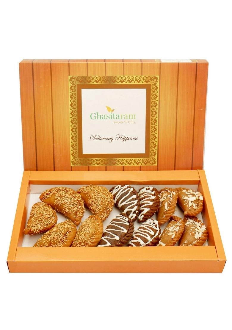 Ghasitaram Gifts Holi Gift Sweet/Holi Hampers/Roasted Til/Sesame, Traditional Desi Ghee Gujiyas Box,Chocolate Box|Diwali Sweets|Indian Mithai|Diwali Sweets Box