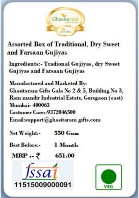 Ghasitaram Gifts Gift Holi Sweets, Gifts, Hamper Assorted Box of Traditional, Dry Sweet and Farsaan Gujiyas|Sweets Pack|Diwali Sweets|Indian Mithai|Diwali Sweets Box|Sweets