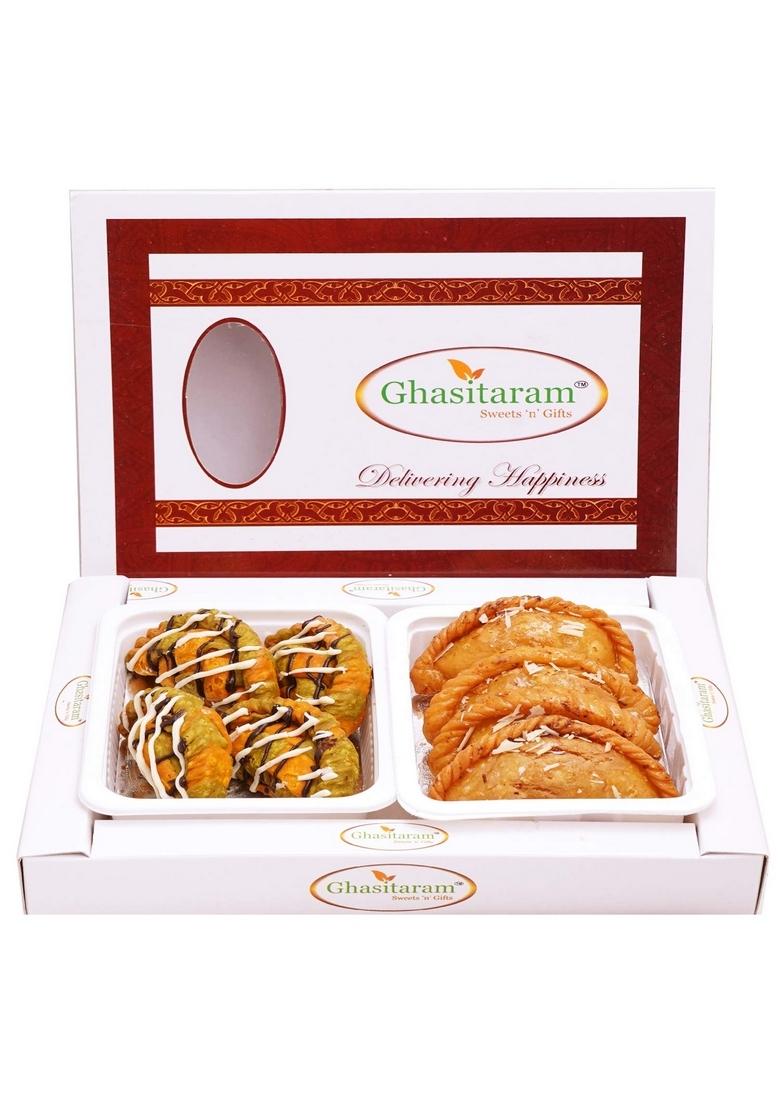 Ghasitaram Gifts Holi Hamper Box of Designer and Traditional Gujiya |Sweets|Sweets Gift Pack|Diwali Sweets|Indian Mithai|Diwali Sweets Box|Sweets