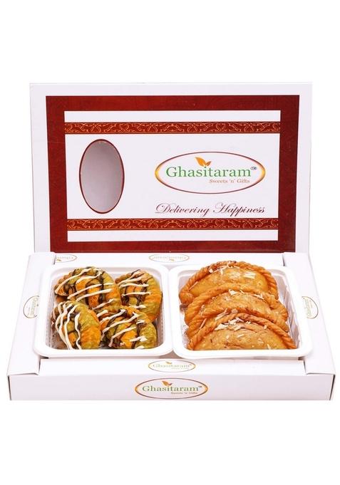 Ghasitaram Gifts Holi Hamper Box of Designer and Traditional Gujiya |Sweets|Sweets Gift Pack|Diwali Sweets|Indian Mithai|Diwali Sweets Box|Sweets