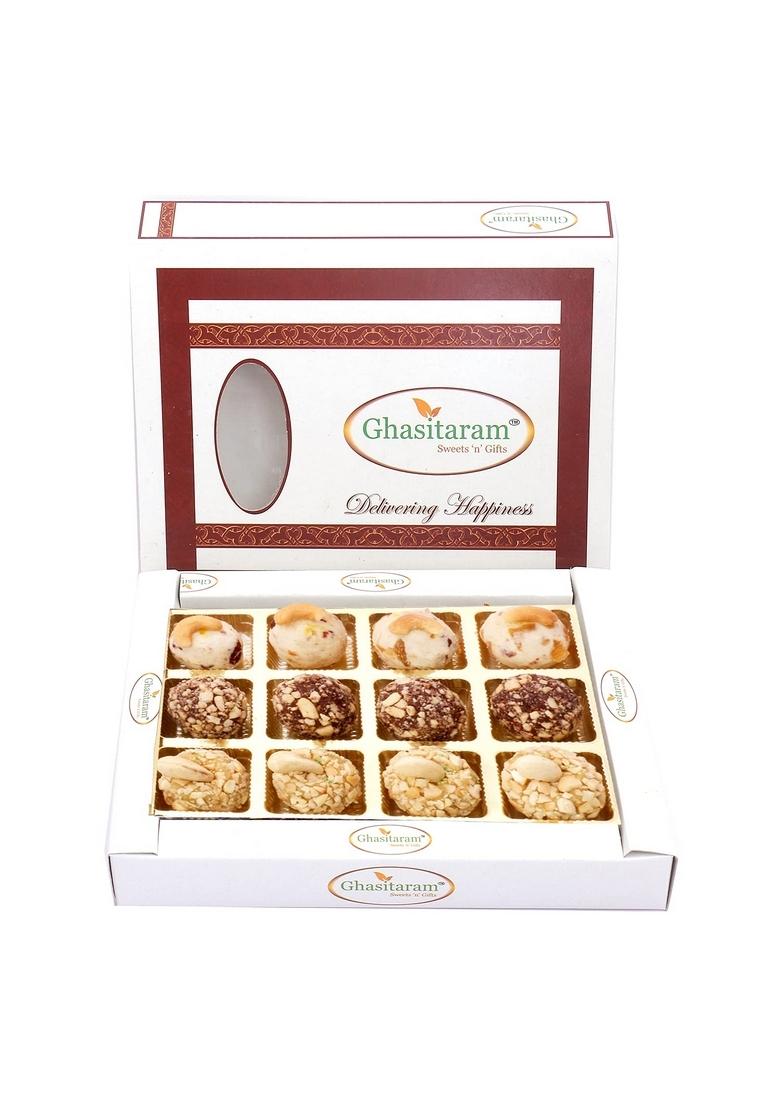Ghasitaram Gifts Sweets- Assorted Roasted Laddoos in White Box|Sweets|Sweets Gift Pack|Diwali Sweets|Indian Mithai|Diwali Sweets Box|