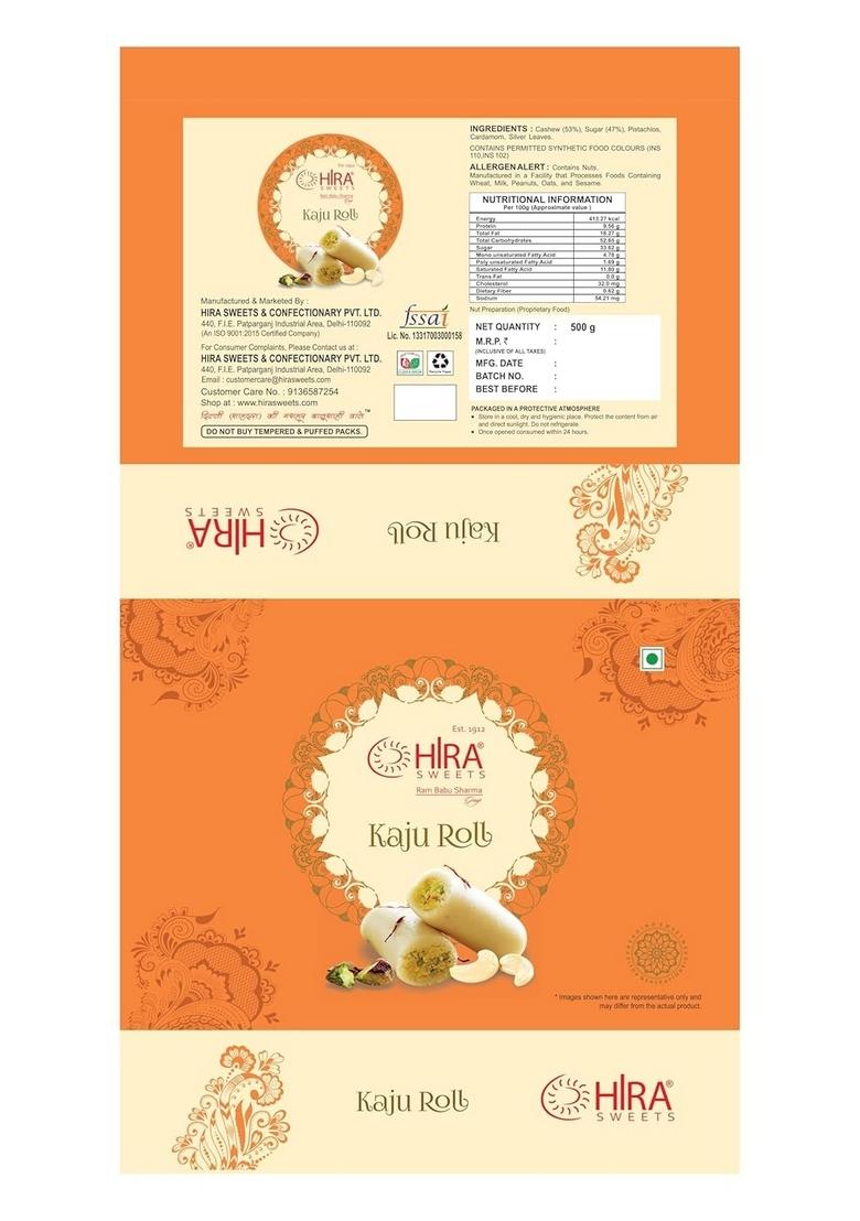HIRA SWEETS Kaju Roll (500 g) & Navratan (400 Combo Pack | Indian Traditional Mithai Made With Finest Cashews Namkeen Festival Box