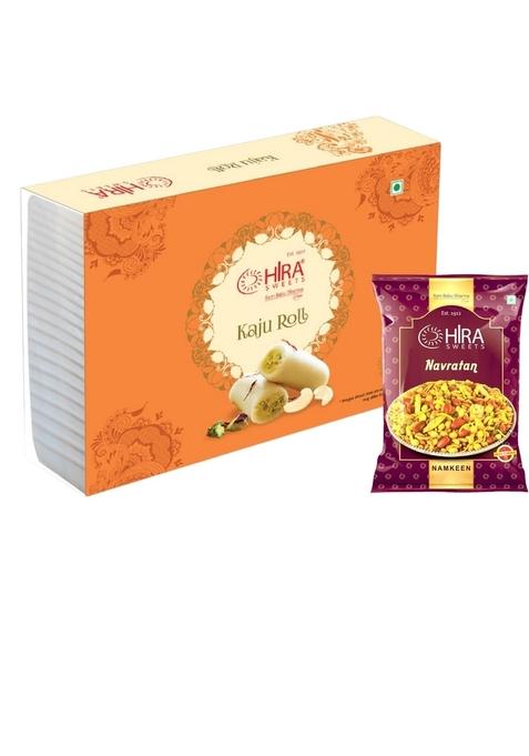 HIRA SWEETS Kaju Roll (500 g) & Navratan (400 Combo Pack | Indian Traditional Mithai Made With Finest Cashews Namkeen Festival Box