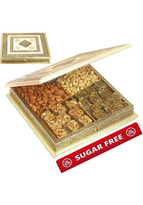 Ghasitaram Gifts White Gold Big BH- 1018 Minakari Cashews, Almonds,Sugarfree Bites,Pumpkin Seeds Bites Box 800gms|Sugar Free Sweets|Diabetic Friendly|Diwali Sugar Sweets