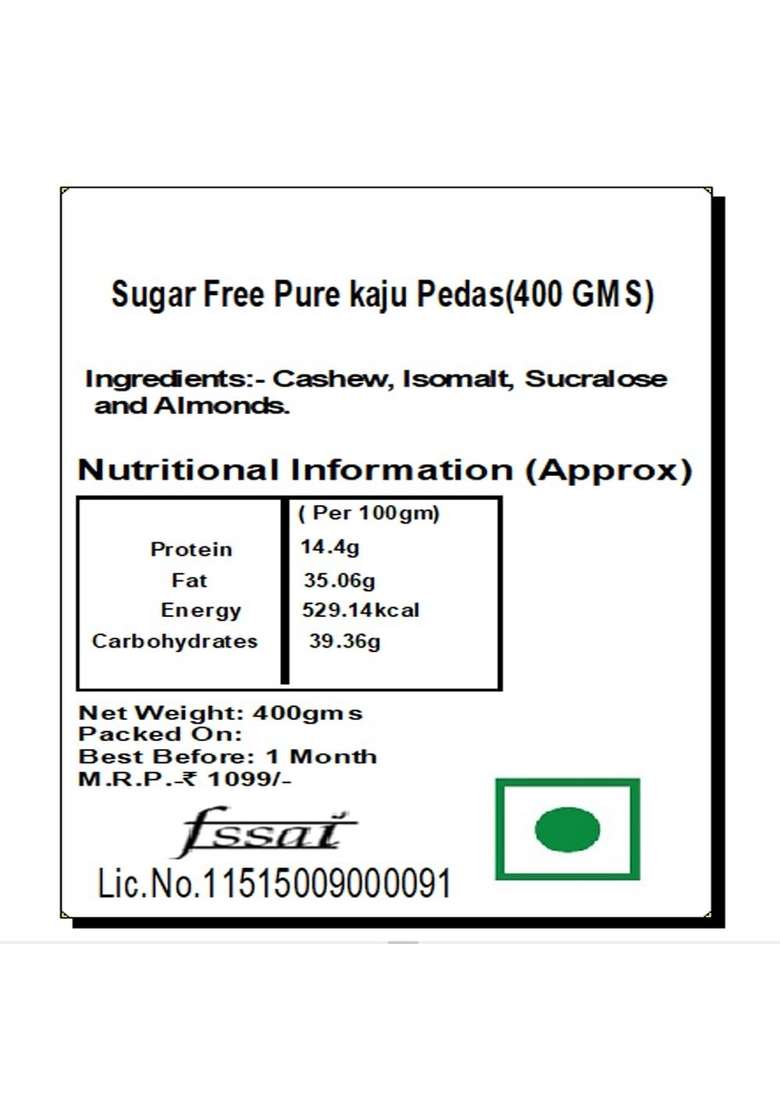 Ghasitaram Gifts Sugar Free Pure kaju Pedas(400 GMS) |Sweets|Sweets Gift Pack|Diwali Sweets|Indian Mithai|Diwali Sweets Box|Sweets Box - Indya