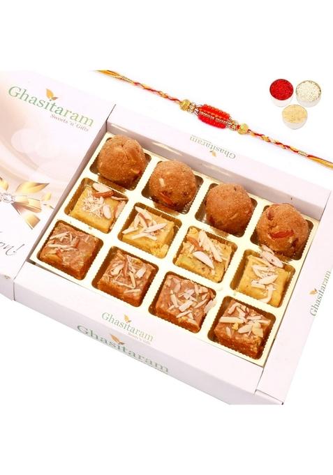Ghasitaram Gifts Sweets North Indian Mix in White Box with Rakhi