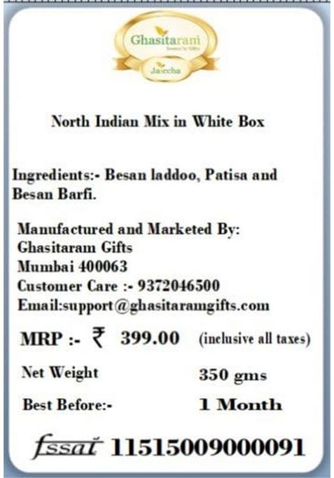 Ghasitaram Gifts Sweets North Indian Mix in White Box with Rakhi