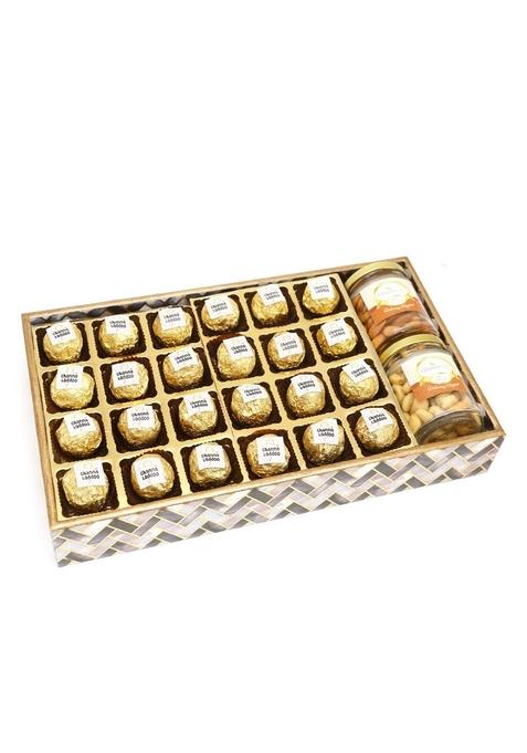 Ghasitaram Big Printed Tray of Channa Laddoos, Roasted Cashews and Almonds Jars|Sweets|Sweets Gift Pack|Diwali Sweets|Indian Mithai|Diwali Sweets Box|Sweets Box