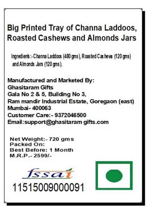 Ghasitaram Big Printed Tray of Channa Laddoos, Roasted Cashews and Almonds Jars|Sweets|Sweets Gift Pack|Diwali Sweets|Indian Mithai|Diwali Sweets Box|Sweets Box