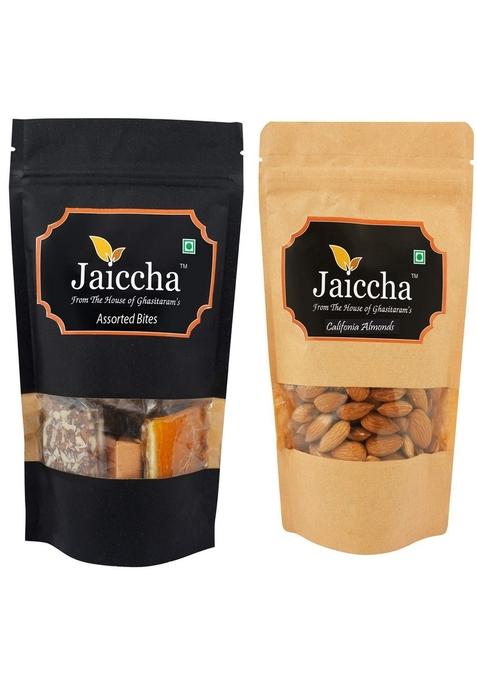 Ghasitaram Gifts - Pack of 2 Assorted Bites and Almonds Pouches 200 GMS|Sweets|Sweets Gift Pack|Diwali Sweets|Indian Mithai|Diwali Sweets Box