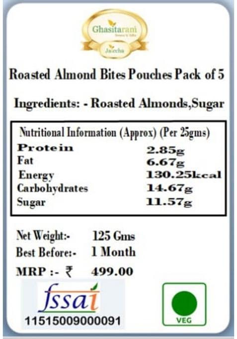 Ghasitaram Gifts Roasted Almond Bites Pouches Pack of 5|Sweets|Sweets Gift Pack|Diwali Sweets|Indian Mithai|Diwali Sweets Box