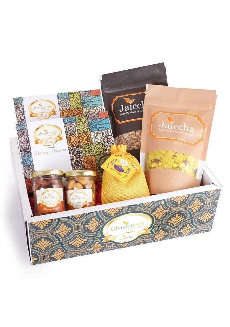 Ghasitaram Gifts Holi Sweets/Holi Hampers/Green Hamper Box with Sugarfree Gujiyas|Gift Hamper| Diwali Gift Hamper|Food Hampers|Gourmet Hampers|