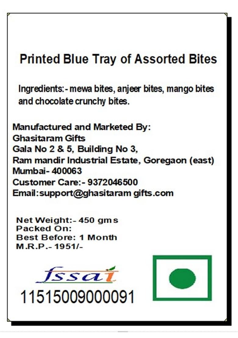 Ghasitaram Printed Blue Tray of Assorted Bites|Sweet|Sweet Gift Pack|Diwali Sweet|Indian Mithai|Diwali Box|