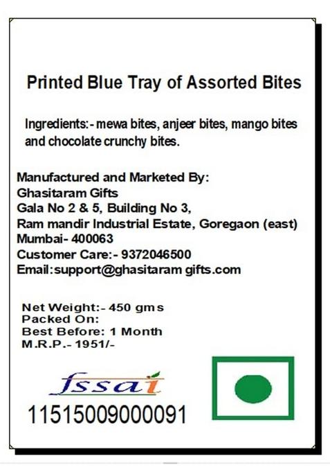 Ghasitaram Printed Blue Tray of Assorted Bites|Sweet|Sweet Gift Pack|Diwali Sweet|Indian Mithai|Diwali Box|