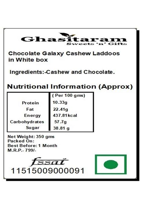 Ghasitaram Gifts Sweets -Chocolate Galaxy Cashew Laddoos in White Box|Gift Hamper| Diwali Gift Hamper|Food Hampers|Gourmet Hampers|