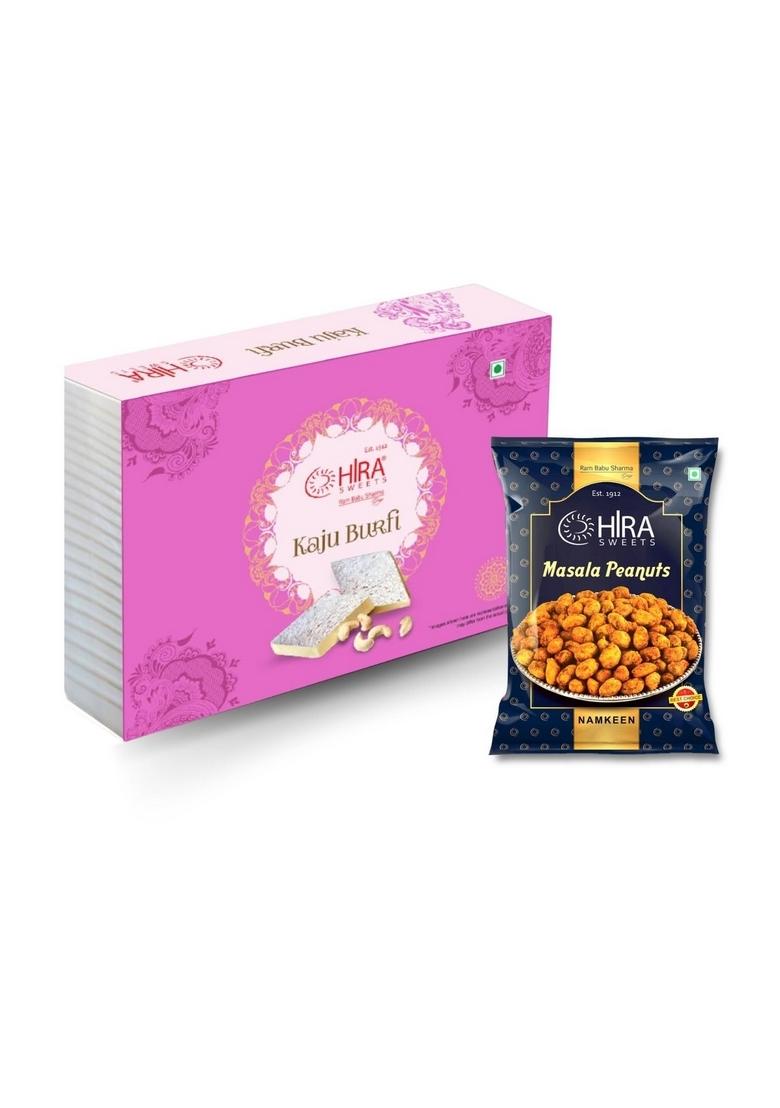 HIRA SWEETS Kaju Burfi (500 g) & Masala Peanut (400 Combo Pack | Indian Traditional Mithai Katli Made With Finest Cashews Festival Box