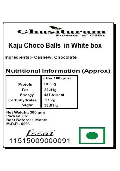 Ghasitaram Gifts Sweets -Ghasitaram's Kaju Choco Balls in White Box |Sweets|Sweets Gift Pack|Diwali Sweets|Indian Mithai|Diwali Box|