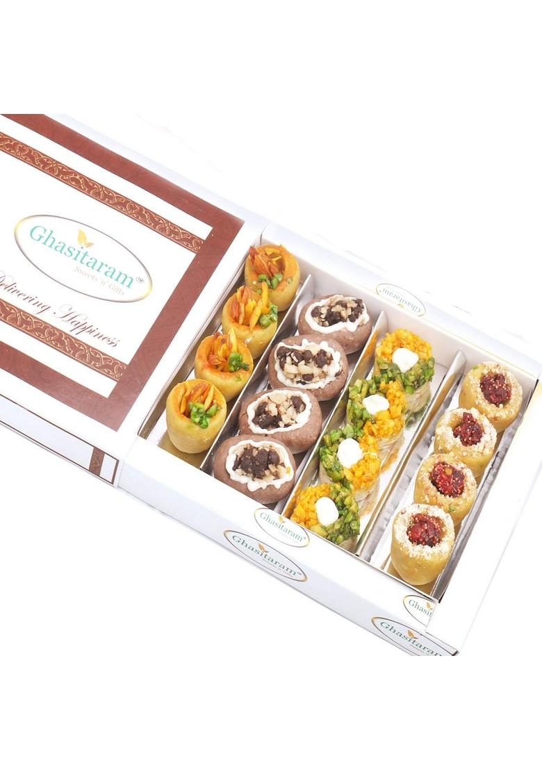 Ghasitaram Gifts Diwali Sweets Assorted Box of Anjeer Basket,Kesar Pista Delight,Choco Boat and Almond Basket 400 GMS|Sweets|Sweets Gift Pack|Diwali Sweets|Indian Mithai|Diwali