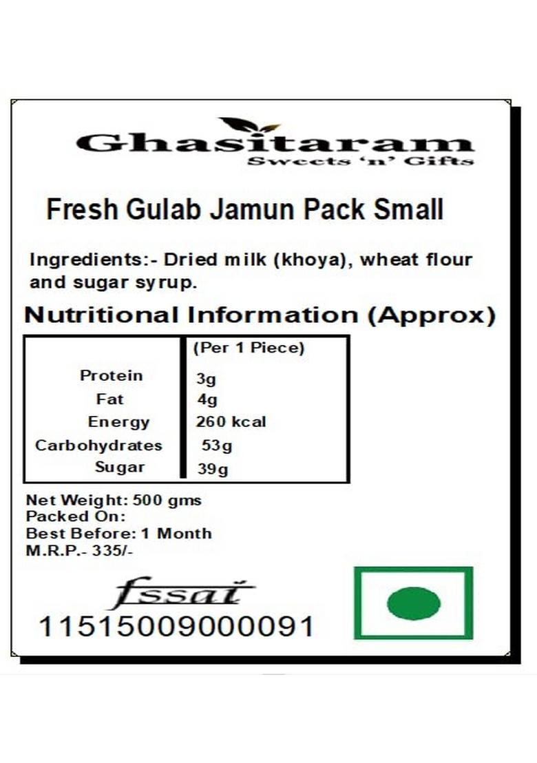 Ghasitaram Gifts Fresh Gulab Jamun Pack Small|Sweets|Sweets Gift Pack|Diwali Sweets|Indian Mithai|Diwali Sweets Box|Sweets Box