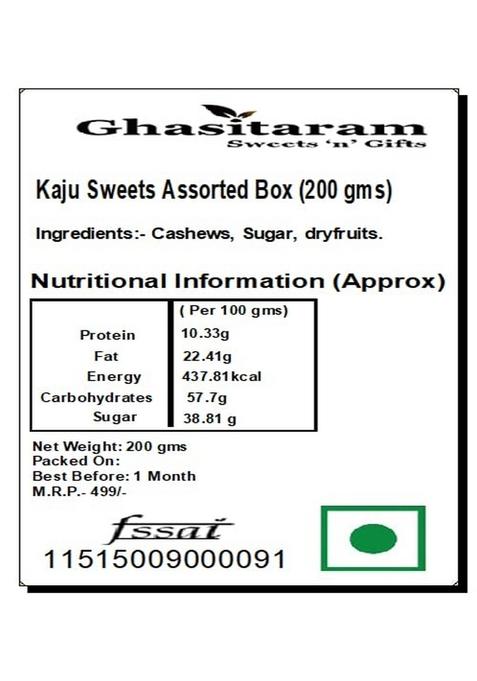 Ghasitaram Gifts Kaju Sweets Assorted Box (200 GMS)|Sweets|Sweets Gift Pack|Diwali Sweets|Indian Mithai|Diwali Box|Sweets
