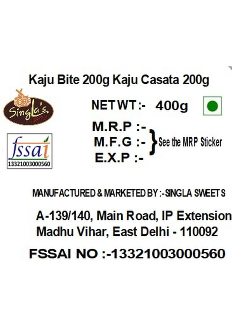 Singla Kaju Casata and Bite Combo Pack, 200g Each, Premium Indian Sweets Gift Box, Vegetarian
