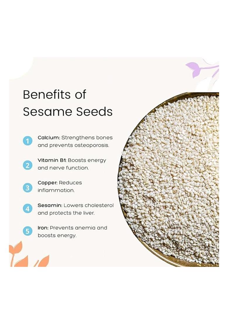 G & Agro Foods White Sesame Seeds (Til) 500G | Pure Natural Safed Til No Artificial Flavours, Colours Or Preservatives Tal/White Indian Spice Nutrient-Rich For Eating