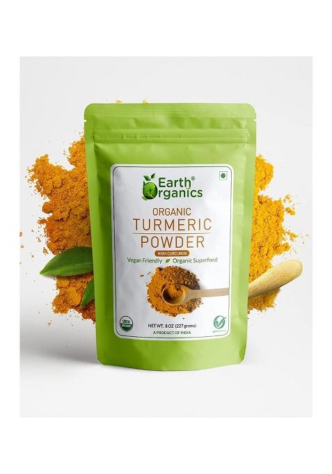 Earth Organics - Organic Turmeric Powder High Curcumin 227 Grams Usda Certified Nutritionally Rich Raw Superfood
