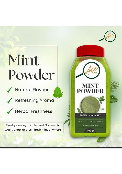 Acechef Ace Chef Premium Mint Powder 400G | Natural Dehydrated Pudina No Added Artificial Flavour Fresh, Flavourful, Herbal Seasoning For Cooking, Chutney, Beverages & Garnish