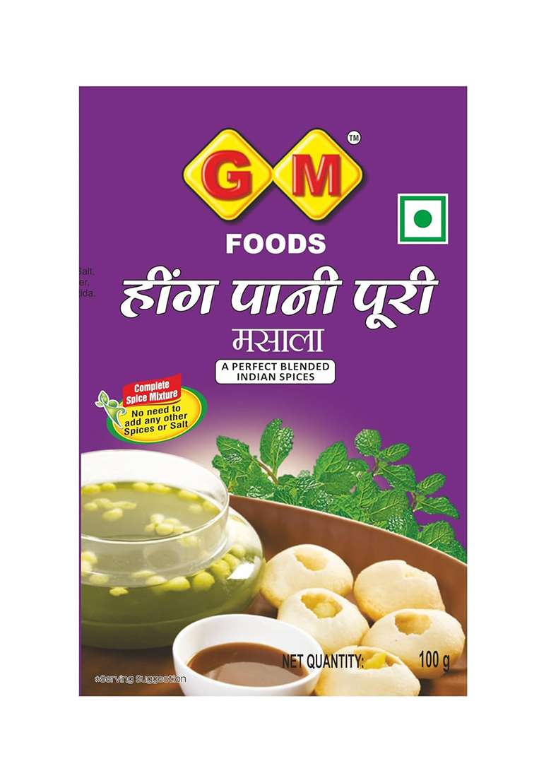 Gm Foods Hing Pani Puri Masala Powder 100 Gram (Pack Of 5) | Authentic Instant Mix Natural Indian Spices Tangy & Flavorful Golgappa No Msg, Artificial Additives Preservatives - Indya