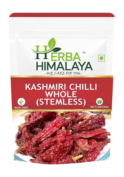 Herba Himalaya Organic Pure Kashmiri Red Chilli Sabut Stemless, Rich In Antioxidants (100 Gm)