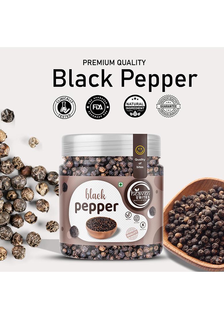 Heaven Bites Black Pepper/Kali Mirch | Naturally Processed, From Farm Picked Fresh Natural Seeds, No Artificial Additives (250G)