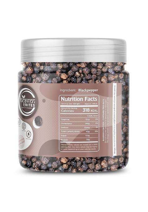 Heaven Bites Black Pepper/Kali Mirch | Naturally Processed, From Farm Picked Fresh Natural Seeds, No Artificial Additives (250G)