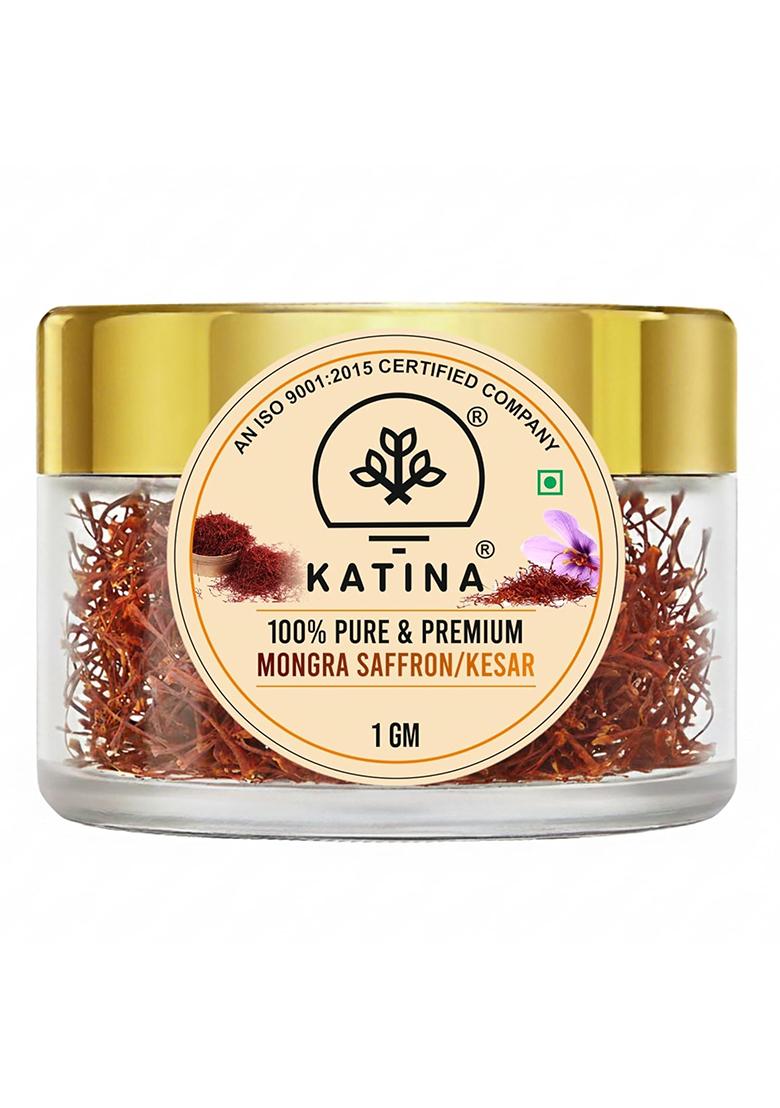 Katina Pure Original Kashmiri Saffron Mongra / Kesar Kumkuma Puvvu (1Gm) | Certified Highest Grade-A Keshar For Pregnant Women, Pooja Rituals, Biryani, Milk, Sweets, Tilak , Gifting & Food Aroma