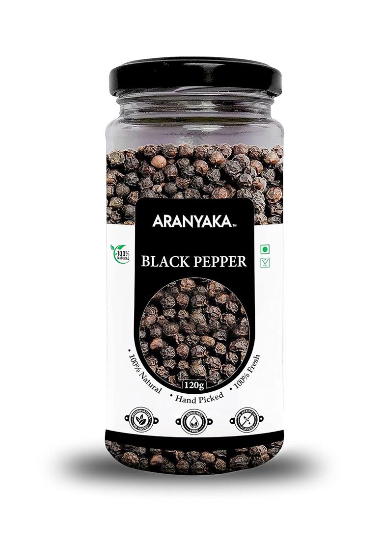 Aranyaka Kolli Hills Black Pepper | High-Range Whole Peppercorns 120G Traditionally Harvested From Kollimalai Special Bold/Premium 100% Natural & Pure Pesticide-Free Zero Preservatives Reusable Glass Packaging|