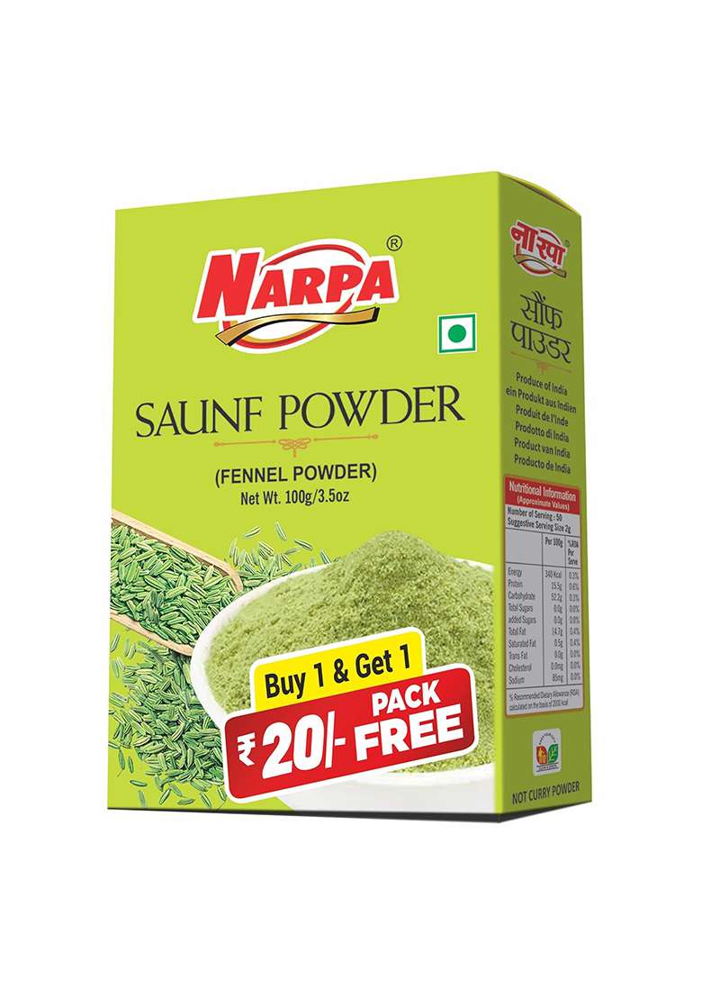 Narpa Saunf Powder 100G (1 Masala Free! Worth 20 Randomly Picked From 26 Varieties)|Fresh, 100% Natural & Perfect For Cooking Herbal Tea - Indya