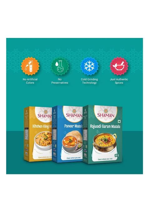 Shaman Spices Craving Essential Masala Combo Pack Of 6 Rajwadi Garam Masala, Paneer, Kitchen King, Pav Bhaji, Chhole & Pani Puri Powder, 50 G Each | No Added Color Or Preservatives Authentic