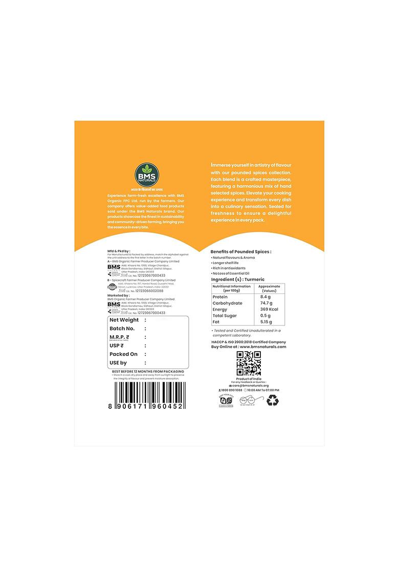 Bms Naturals Pounded Turmeric Powder | 500G With Natural Oils No Artificial Colour Pouch