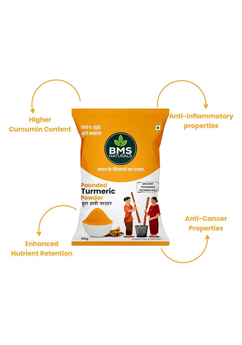 Bms Naturals Pounded Turmeric Powder | 500G With Natural Oils No Artificial Colour Pouch