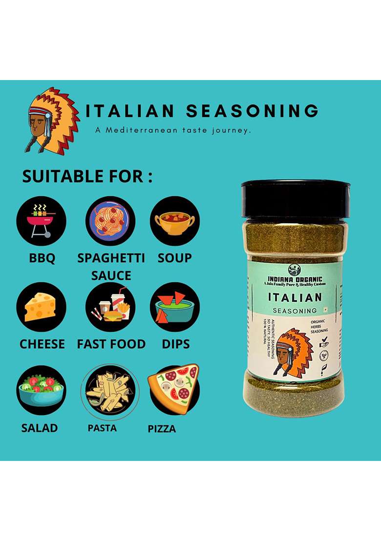 Indiana Organic Italian Herbs - A Mediterranean Taste Journey, Seasoning With Himalayan (75Gram) (No Onion And Garlic) - Indya