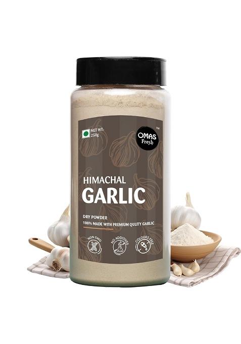 Omas Fresh Himachal Garlic Dry Powder For Breads, Naan, Dips, Soup, Sabji, Sauces (Dehydrated Ground Garlic) | 100% Pure Lehsun Ready To Use No Preservative (250G)