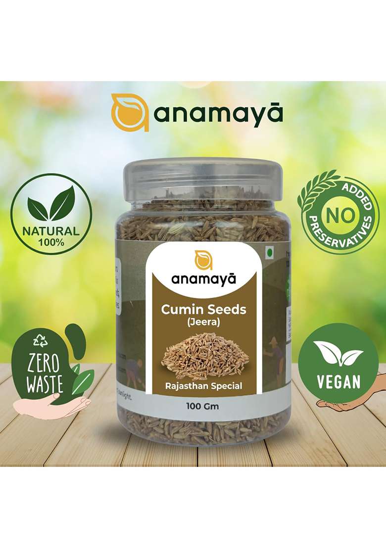 Anamaya Cumin Seeds | Jeera Sabut Black From Rajasthan Aromatic & Flavorful 100% Natural 100G - Indya