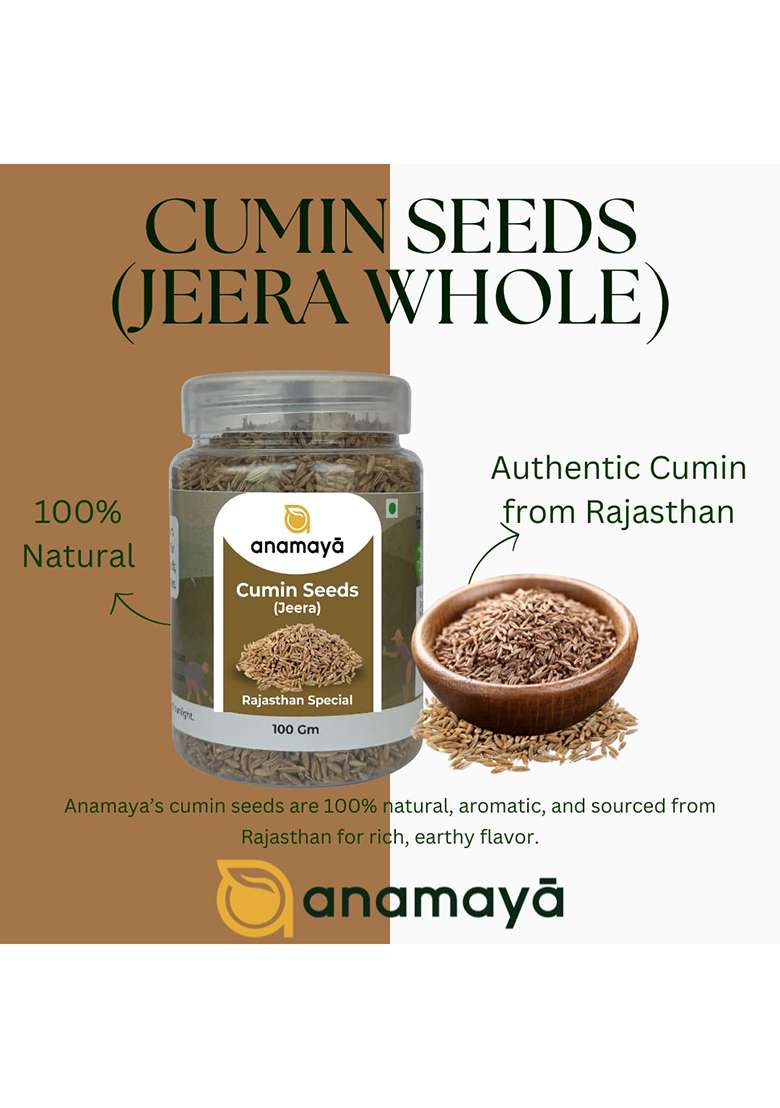 Anamaya Cumin Seeds | Jeera Sabut Black From Rajasthan Aromatic & Flavorful 100% Natural 100G - Indya