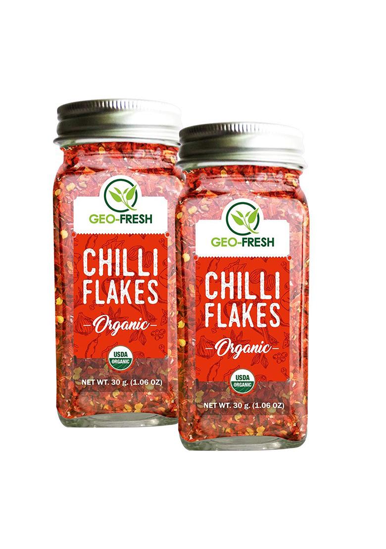 Geo-Fresh Organic Chilli Flakes, 30G (Pack Of 2)| For Pizza, Pasta, Garlic Bread, Italian Cusines| No Artifical Colour & Preservatives| 100% Organic, Non-Gmo, Usda Certified, Jaivik Bharat Certified