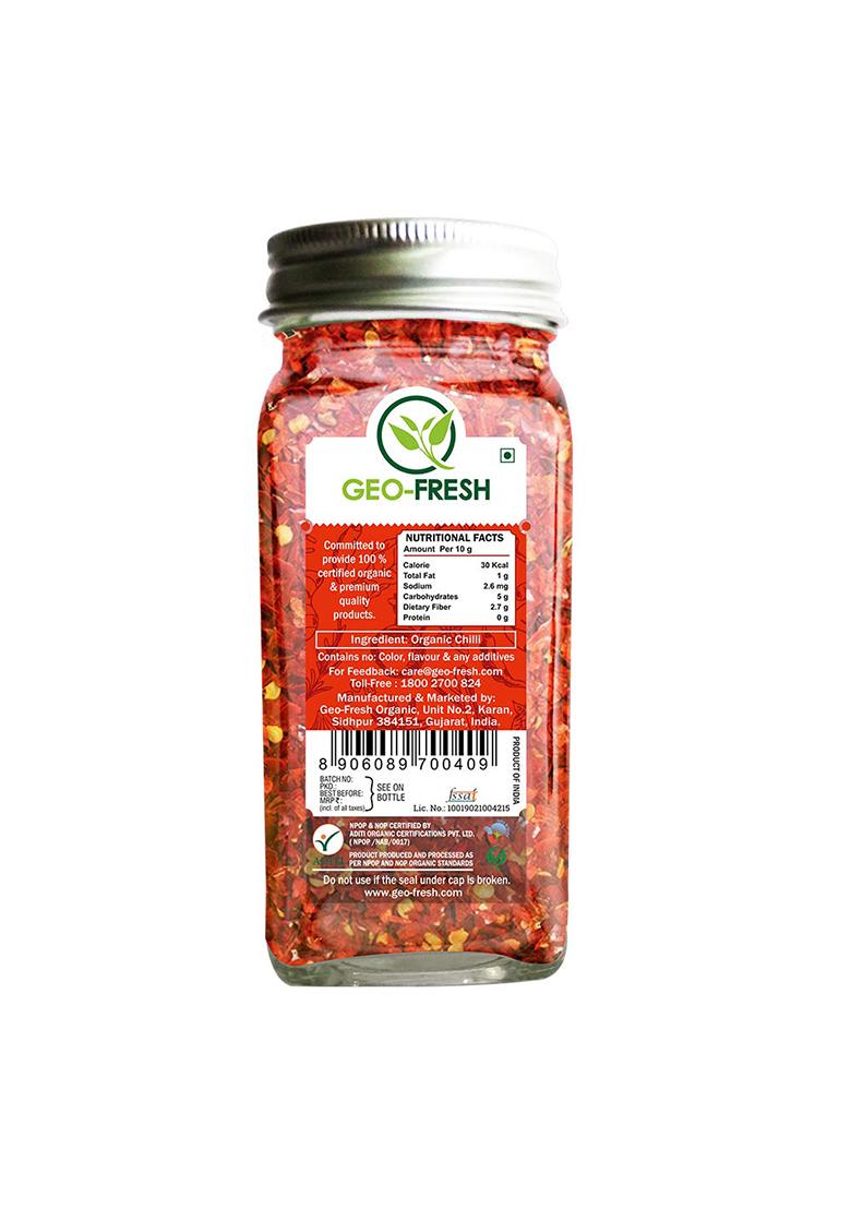 Geo-Fresh Organic Chilli Flakes, 30G (Pack Of 2)| For Pizza, Pasta, Garlic Bread, Italian Cusines| No Artifical Colour & Preservatives| 100% Organic, Non-Gmo, Usda Certified, Jaivik Bharat Certified