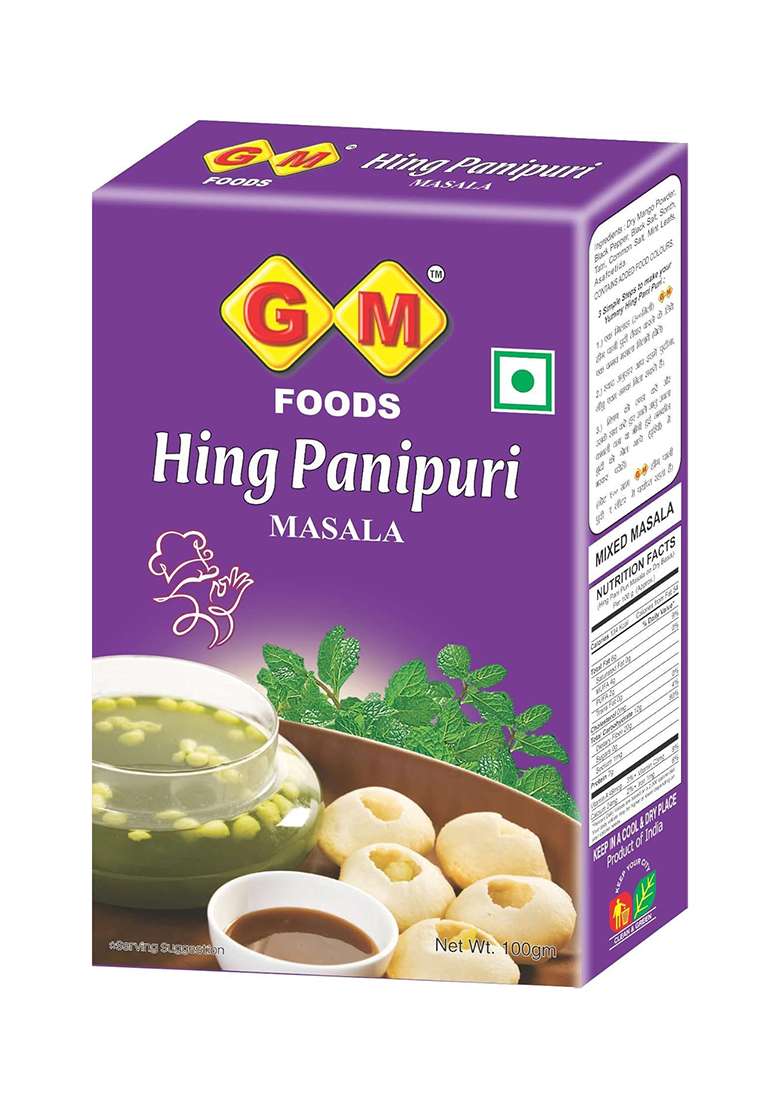 Gm Foods Hing Pani Puri Masala Powder 100 Gram (Pack Of 2) | Authentic Instant Mix Natural Indian Spices Tangy & Flavorful Golgappa No Msg, Artificial Additives Preservatives - Indya