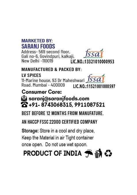 Saranz Shahi Paneer Jain Blended Masala Perfect For Cooking, Ready To Use, No Added Colours, Spice Powders And Masalas, Premium Artisanal Spices With Rich & Strong Flavour-100 Grams Sprinkler Jar