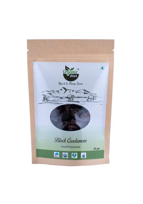 Organic Diet - Natural Is Always Better Fresh & Pure Black Cardamom Raw (Sabut Elaichi | Cardamon Cardamum Ilaichi) Delicious Spices Whole And Nutritionally Rich, Chemical Pesticides Free, 50 Gm (Pack Of 1)
