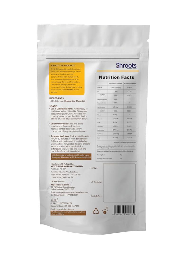 Shroots Dehydrated Bittergourd (Karela) Flakes | 100% Natural & Vegetarian Easy Cooking Essential For Health Benefits Machine Vegetables (1, 30 Gram, Pack Of 1)