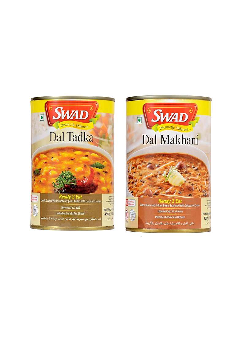 Swad Ready To Eat Dal Combo Pack Of Tadka/Dal Makhani Mix Vegetarian With No Added Preservative And Colours - 450Gm Each (Pack 2) - Indya