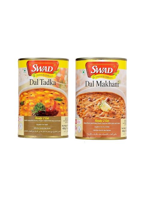 Swad Ready To Eat Dal Combo Pack Of Tadka/Dal Makhani Mix Vegetarian With No Added Preservative And Colours - 450Gm Each (Pack 2)